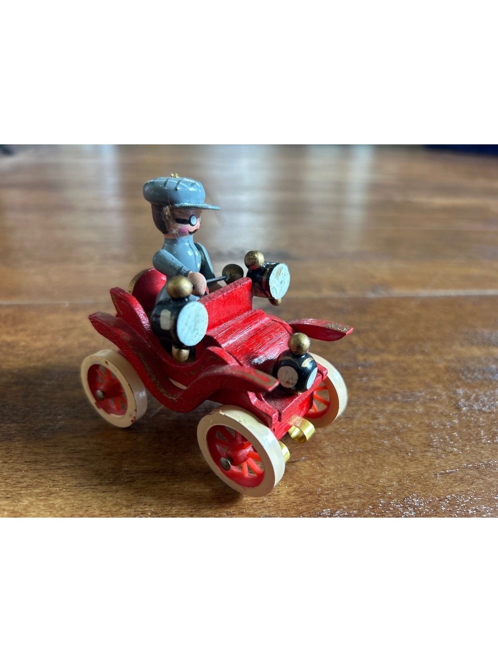 Vintage Style Hand-Painted Wooden Toy Car with Driver Figurine Kurt Adler Taiwan
